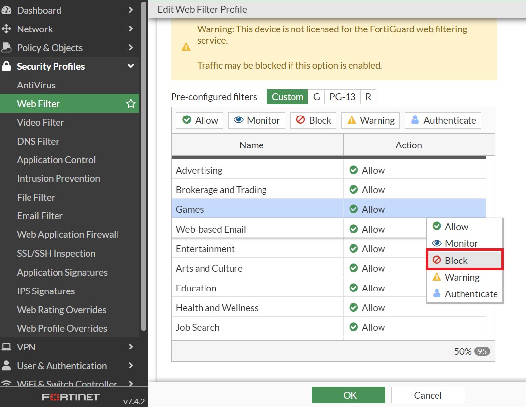 Web Filtering Con Web Filter cơ bản trên FortiGate – Chặn web xấu & quản lý truy cập Int