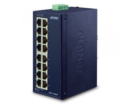  PLANET IP30 Industrial 16-Port 10/100TX Ethernet Switch (-40~75 C, dual redundant power input on 12-48VDC / 24VAC terminal block)